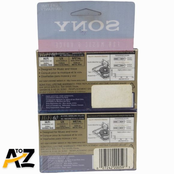Sony Set Of 2 Hi Fi 60 Minutes Blank Audio Cassette Tapes FACTORY SEALED C-60HFB - Picture 3 of 10
